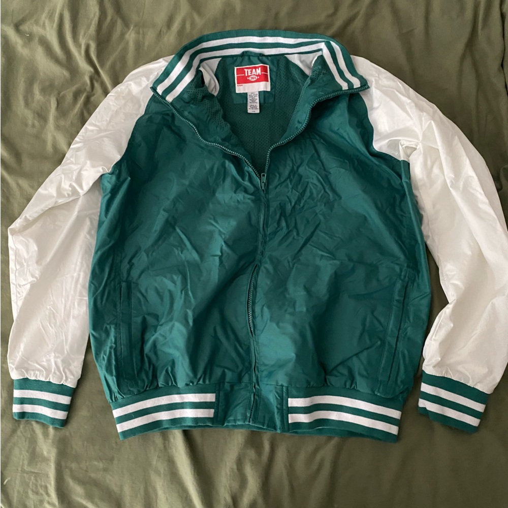 Green and White Zip-Up Jacket
